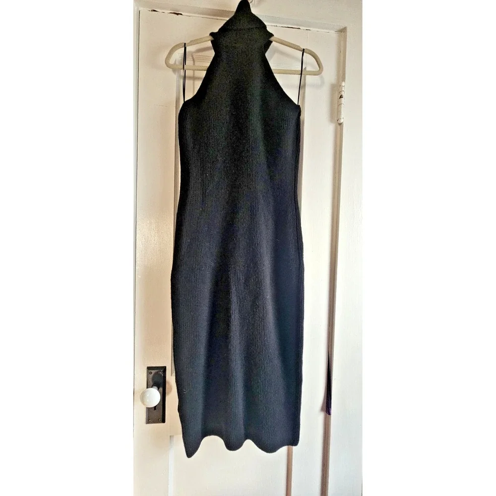 REISS Clem Sleeveless Turtleneck Sweater Dress wool cashmere blend Black‎ Size L